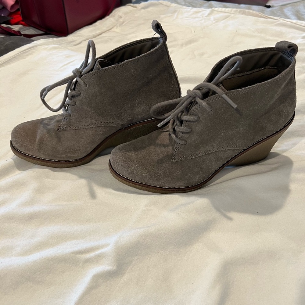 Grey suede wedge booties